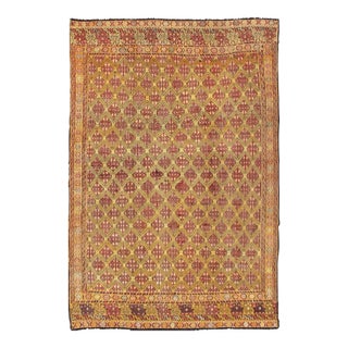 Mid 20th Century Mid 20th Century Vintage Turkish Embroidered Kilim Rug With Diamond Design in Yellow and Red For Sale