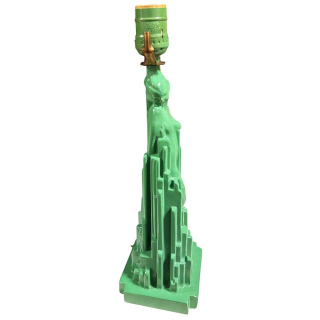 Art Deco 1970s Re-Editon Art Deco Frankart "Spirit of Modernism" L215 Spelter Metal Table Lamp For Sale - Image 3 of 10