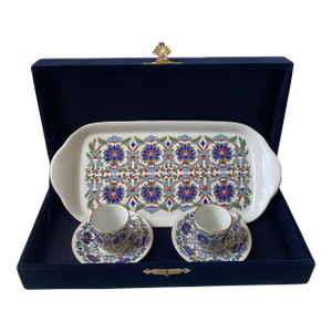 Kütahya Porselen Handmade Turkish Coffee Set With a Tray - 6 pcs