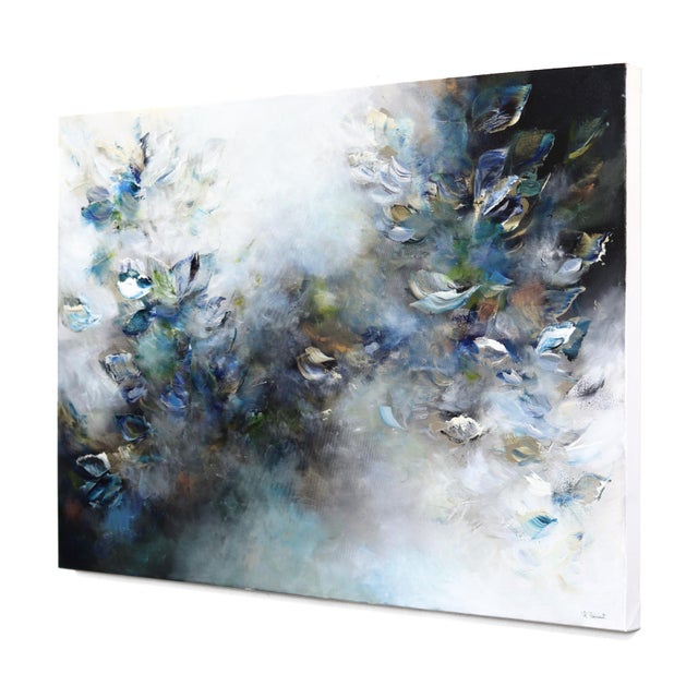 Abstract A Bohemian Breeze - Cool Blue Tone Abstract Textural Acrylic Painting on Canvas by Vè Boisvert For Sale - Image 3 of 9
