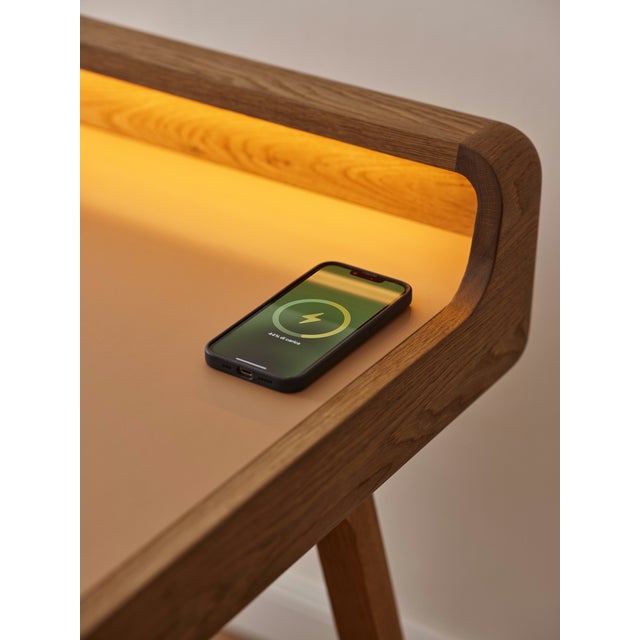Flow Writing Desk – Solid European Oak, Brown Oil, Natural Linoleum For Sale - Image 6 of 8