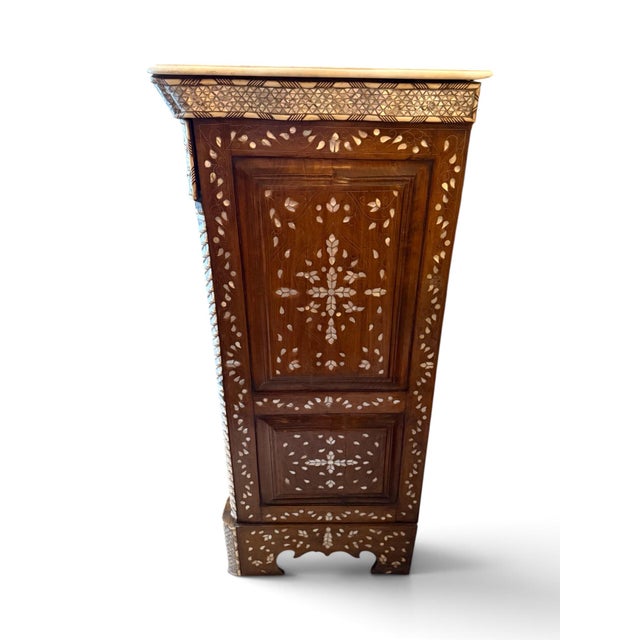 Wood Moorish Bone, Abalone & Mother-of-Pearl Inlaid Marble-Top Chest, C. 1910 For Sale - Image 7 of 8