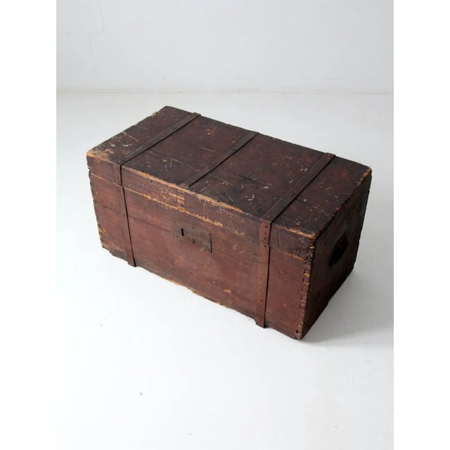Rustic Antique Flat Top Wooden Trunk For Sale - Image 3 of 13