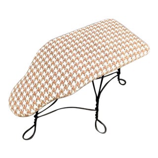 1950s Sloped Houndstooth Iron-Leg Footstool or Ottoman For Sale