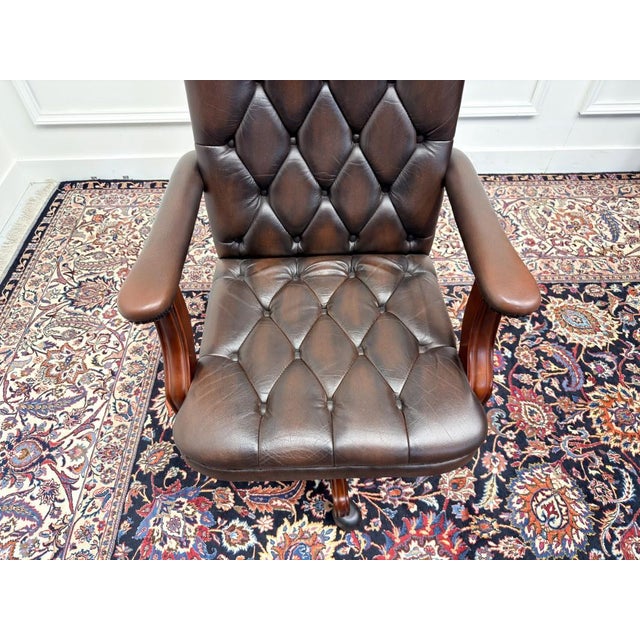 English Chesterfield Desk Chair in Oxblood Leather For Sale - Image 6 of 8