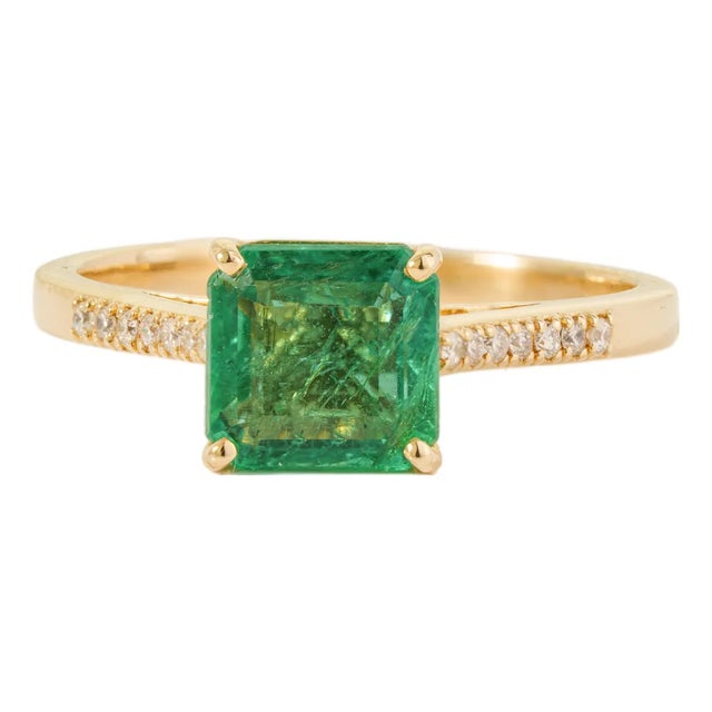 1.63ct Square Cut Zambian Emerald Diamond 14k Gold Victorian Engagement Ring Size 5.5 For Sale