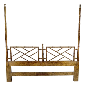 Faux Bamboo 1970s Tortoise Finish King Size Decorative Headboard Bed