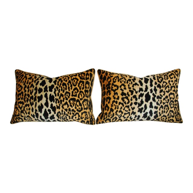 Boho Chic Leopard Spot Safari Velvety Cotton Feather/Down Pillows - Pair For Sale