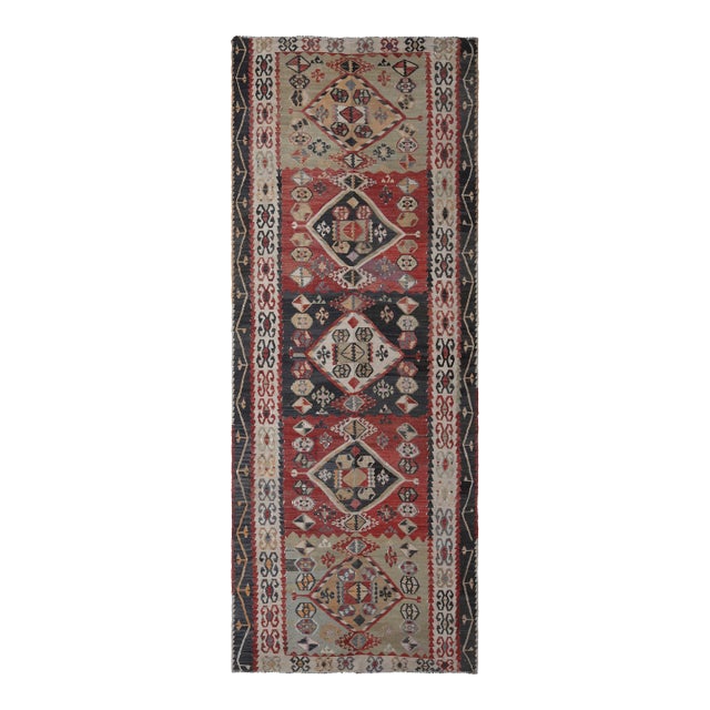 1970s Vintage Handmade Wool Cotton Red Runner Rug For Sale