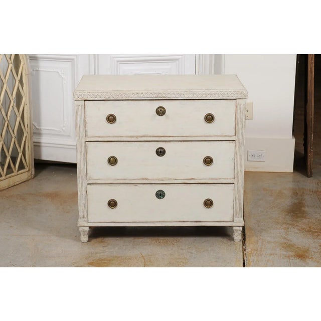 Wood 1865 Swedish Neoclassical Style Painted 3-Drawer Chest For Sale - Image 7 of 13
