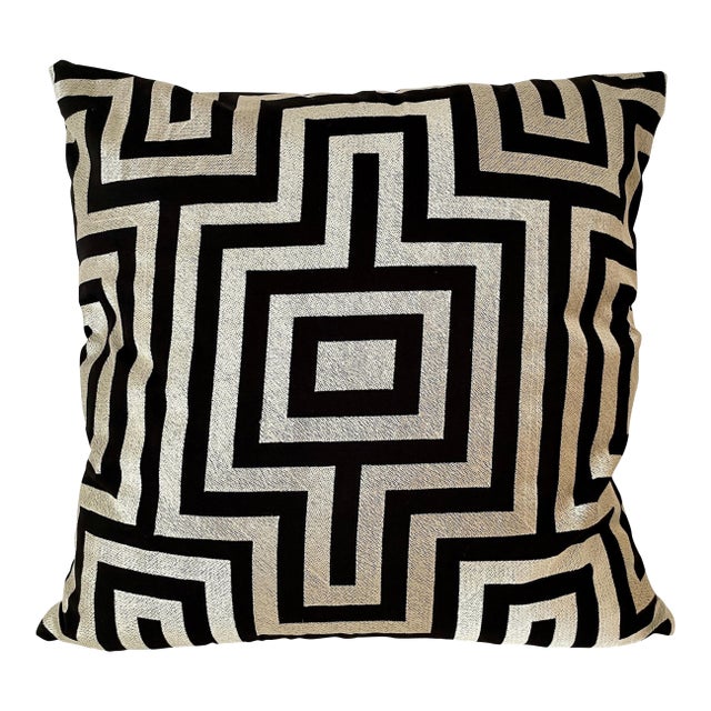 Hand Embroidered Geometric Pattern All Down Pillow #5 For Sale