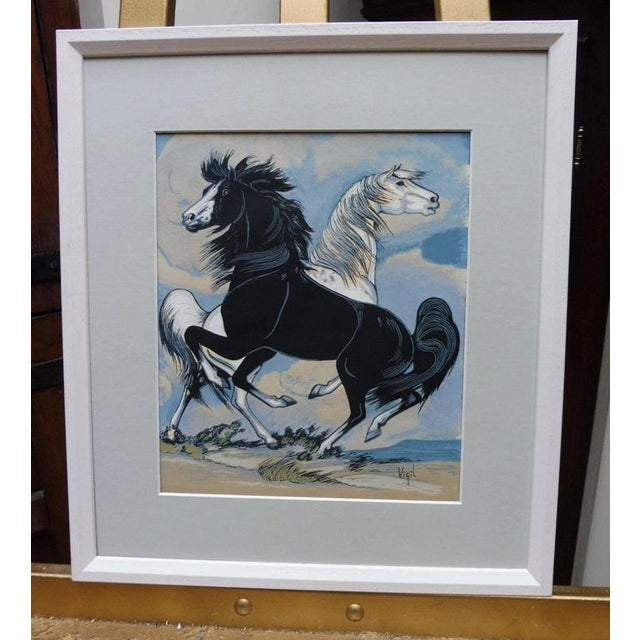 Virgil, Study of Stallions, 1970s, Watercolor & Ink, Framed For Sale - Image 10 of 14