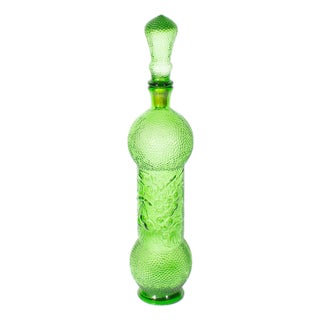 Empoli Italy Green Glass Bottle With Fruit Design For Sale