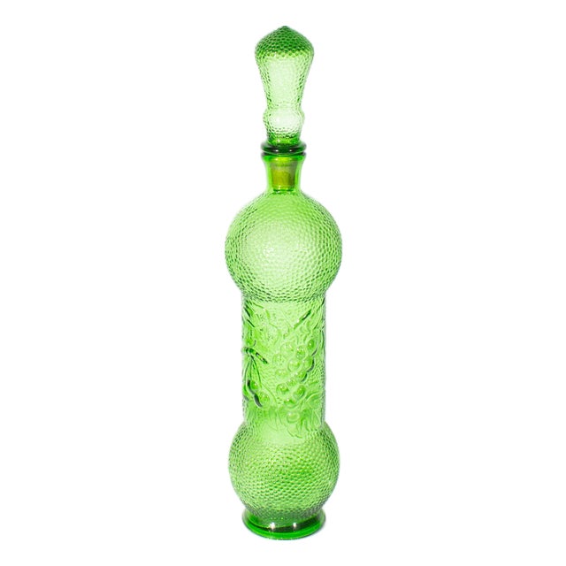 Empoli Italy Green Glass Bottle With Fruit Design For Sale