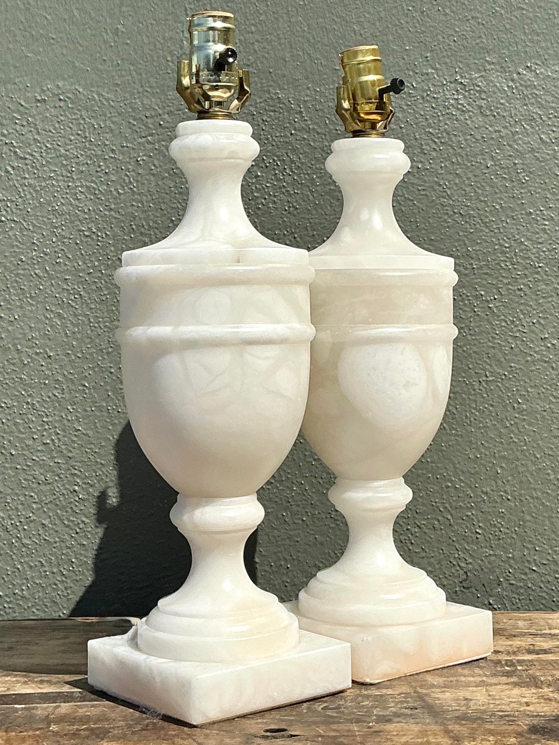 Vintage Carved Alabaster Lamps - A Pair - Back view