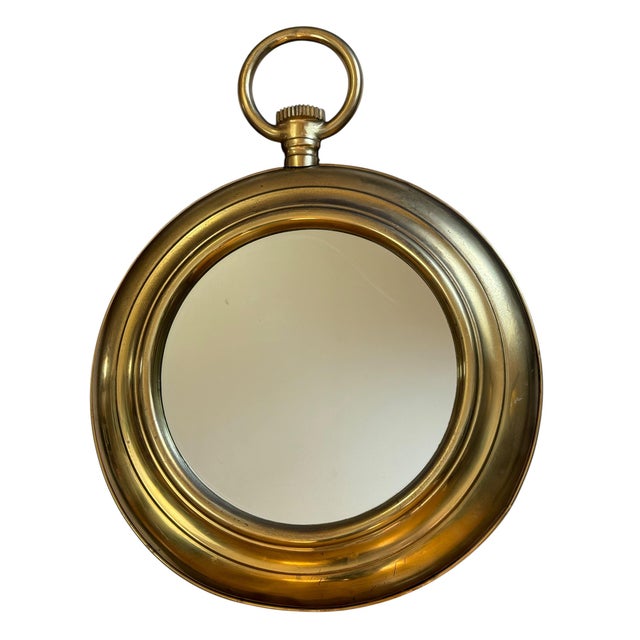 Brass pocket watch mirror, Piero Fornasetti style, Italy, 1960s, solid brass