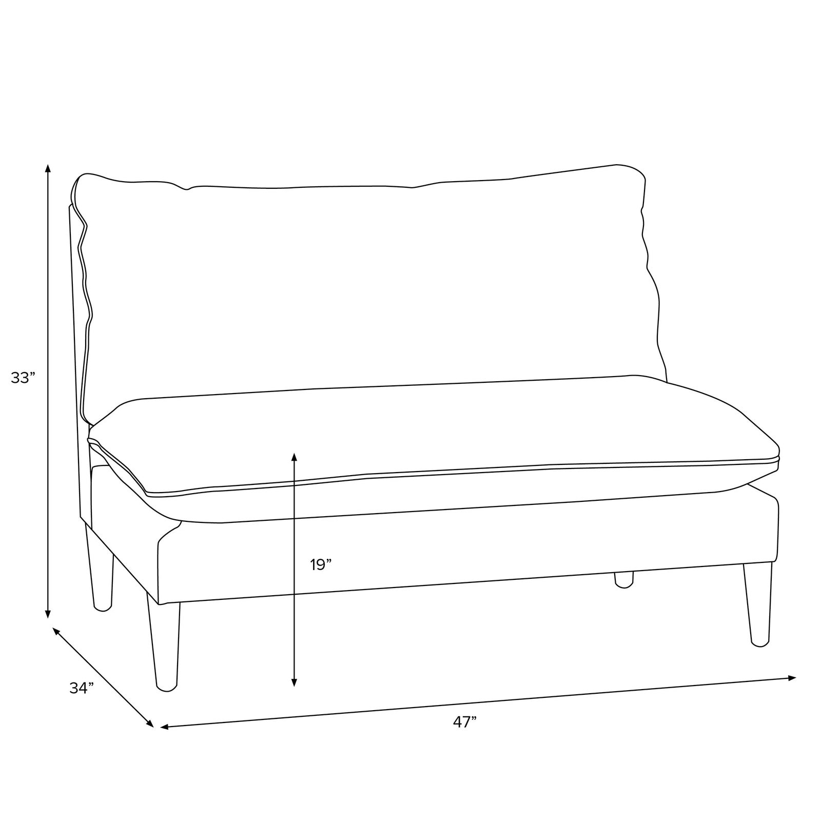 Stoffer Home x Cloth & Company Thelma 47" Ruffle Settee in Jane Stripe Burlap
