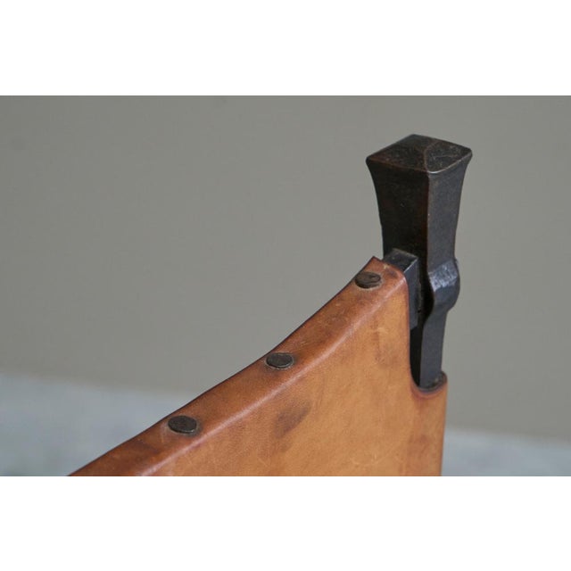 Vintage Brutalist High Back Chair in Wrought Iron and Patinated Cognac Leather, 1950s For Sale - Image 15 of 18
