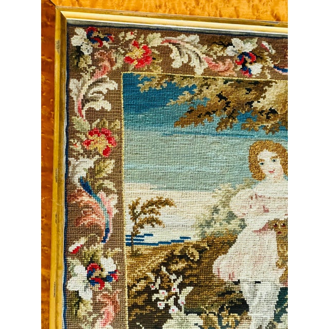 Antique Birds Eye Maple Frame Child With Fog Needlepoint For Sale In Chicago - Image 6 of 12