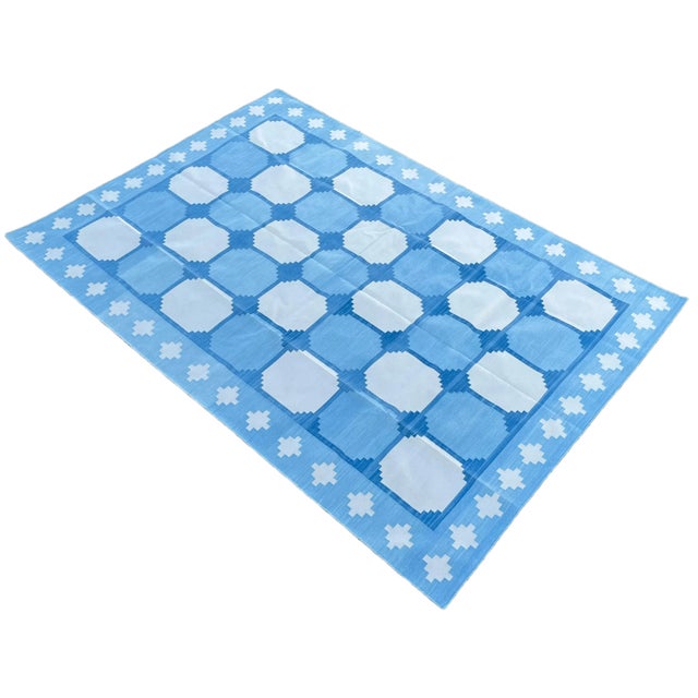 Handmade Cotton Area Rug Vegetable Dyed Sky Blue and White Vista Rug-8'x10' For Sale - Image 11 of 11