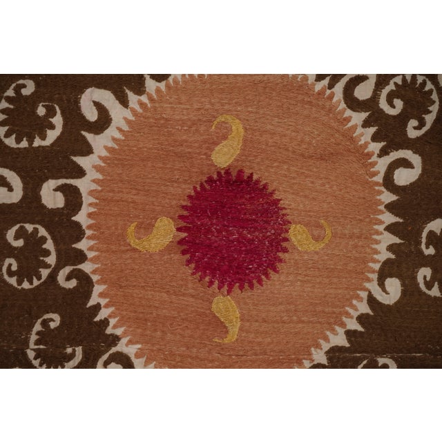 Large Terracotta Brown Suzani | Uzbek Tribal Embroidery Textile Wall Art 7'5'' X 11'6'' For Sale - Image 9 of 14