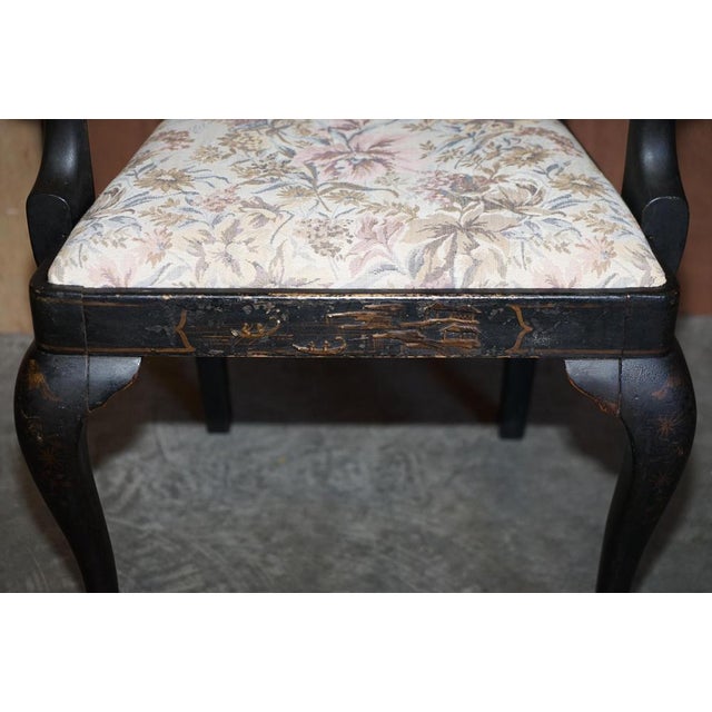 Georgian Chinoiserie Black Lacquer Armchair, 1800s For Sale - Image 12 of 18