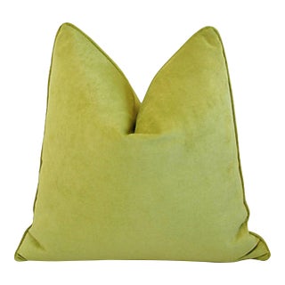 Spring Apple-Green Cotton Velvet Feather/Down Pillow 20" Square For Sale