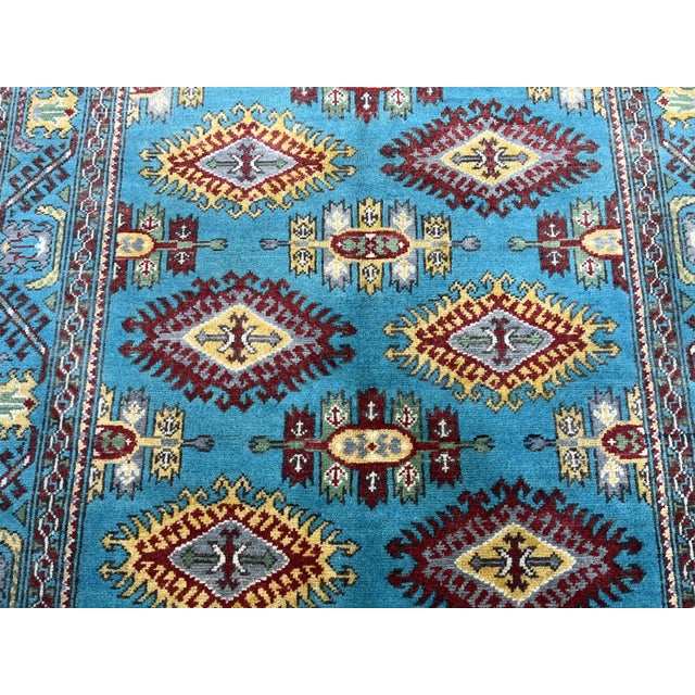 2000 - 2009 Turquoise Kazak Wool Rug With Repeating Medallions, 3'11" X 5'10" For Sale - Image 5 of 15