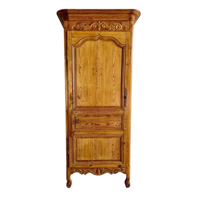 19th Century French Provincial Pine Cabinet With Acanthus Carving For Sale