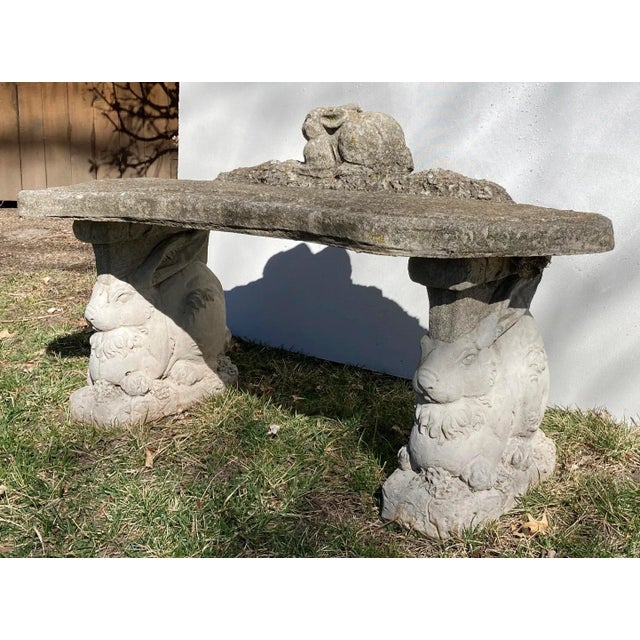 Vintage Bunny Rabbit Motif Concrete Garden Bench | Chairish