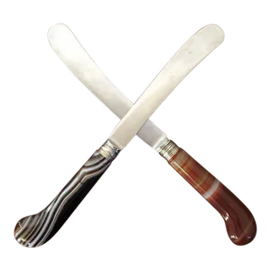 Antique 19th Century English Pistol Handled Knives With Specimen Agate Handles and Steel Blades - a Pair