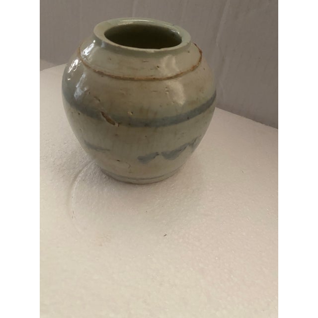 Ceramic Antique Wabi-Sabi Crackle Glaze Stoneware Storage Jar With Blue Brushwork For Sale - Image 7 of 11