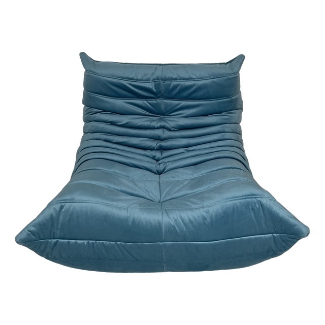 Blue Velvet Togo Lounge Chair by Michel Ducaroy for Ligne Roset For Sale