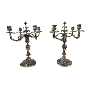 A Pair of French Christofle "Trianon" Silver Plate Candelabra
