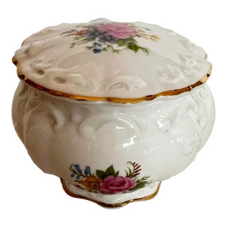 Mid 20th Century Rosina Queens Floral Trinket Dish With Lid, Made in England For Sale