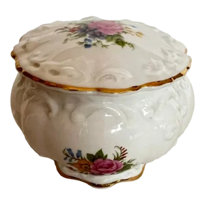 Mid 20th Century Rosina Queens Floral Trinket Dish With Lid, Made in England