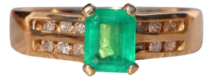 The Montro: Emerald Cut Natural Emerald and Diamond Ring in Yellow Gold