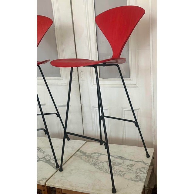 Plycraft Norman Cherner Bar Stools Pair Plycraft Mid Century Modern 1960s Vintage For Sale - Image 4 of 7