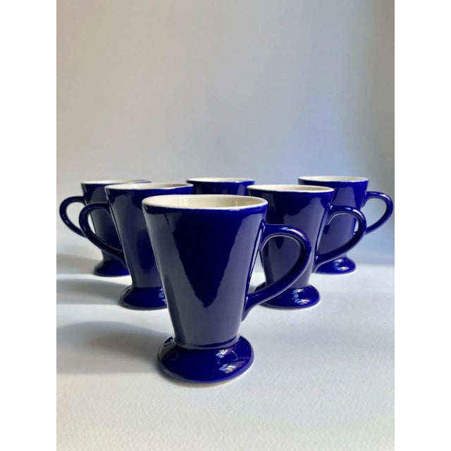 Mid 20th Century Royal Blue Handled Ceramic Mugs - Set of 6 For Sale - Image 13 of 13