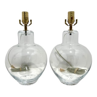 Simon Pearce Hand Blown Glass Globe Table Lamps Signed 15” 3-Way - a Pair For Sale