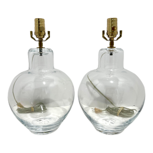 Simon Pearce Hand Blown Glass Globe Table Lamps Signed 15” 3-Way - a Pair