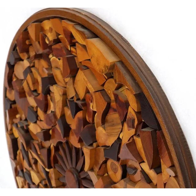 Round Wooden Wall Plaque Sculpture Sunburst For Sale - Image 4 of 8