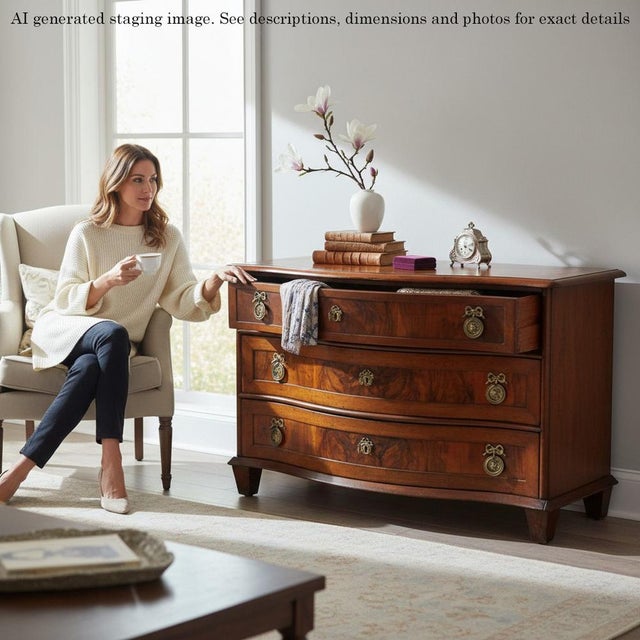 Antique Large 18th Century Continental Oak and Walnut Serpentine Crossbanded Commode / Chest of Drawers – Fine Quality...