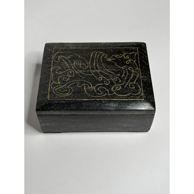 Abstract Etched Black Marble Lidded Decorative Box For Sale - Image 10 of 12