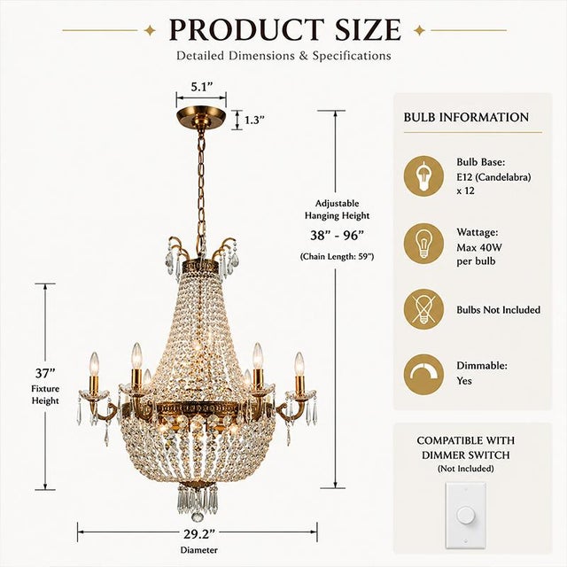 Classic Elegance 12-Light Antique Bronze Empire Crystal Chandelier, a masterpiece of lighting that brings a touch of...