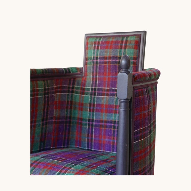 Large Antique Armchair with High Armrests in Tartan Fabric, 1890s, in Very Good conditions. Designed 1890 to 1919