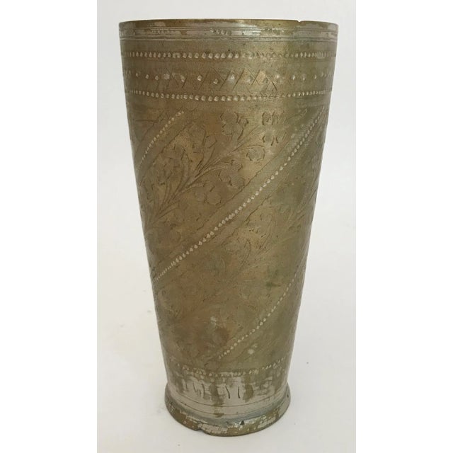 Metal Vintage Indian Etched Brass Metal Lassi Cup For Sale - Image 7 of 7