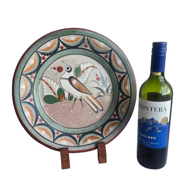 Ceramic 1960s Tonalá Mexico Decorative Wall Platter With Bird Motif For Sale - Image 7 of 13