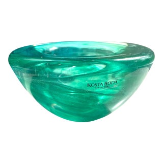 Vintage Kosta Boda Crystal Candle Holder Bowl by Anna Ehrner For Sale