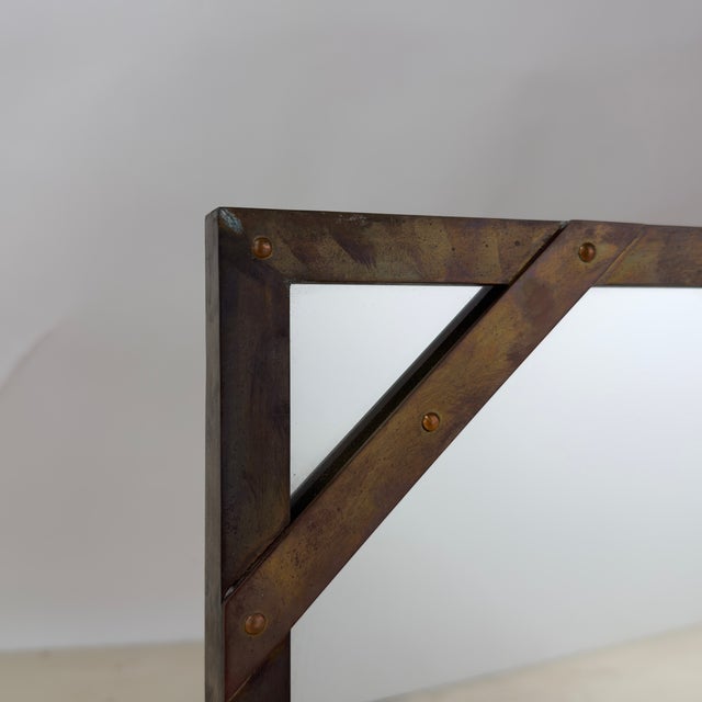 1960s Pair of Chic Patinated Brass Studded Mirrors by Sarried For Sale - Image 9 of 10